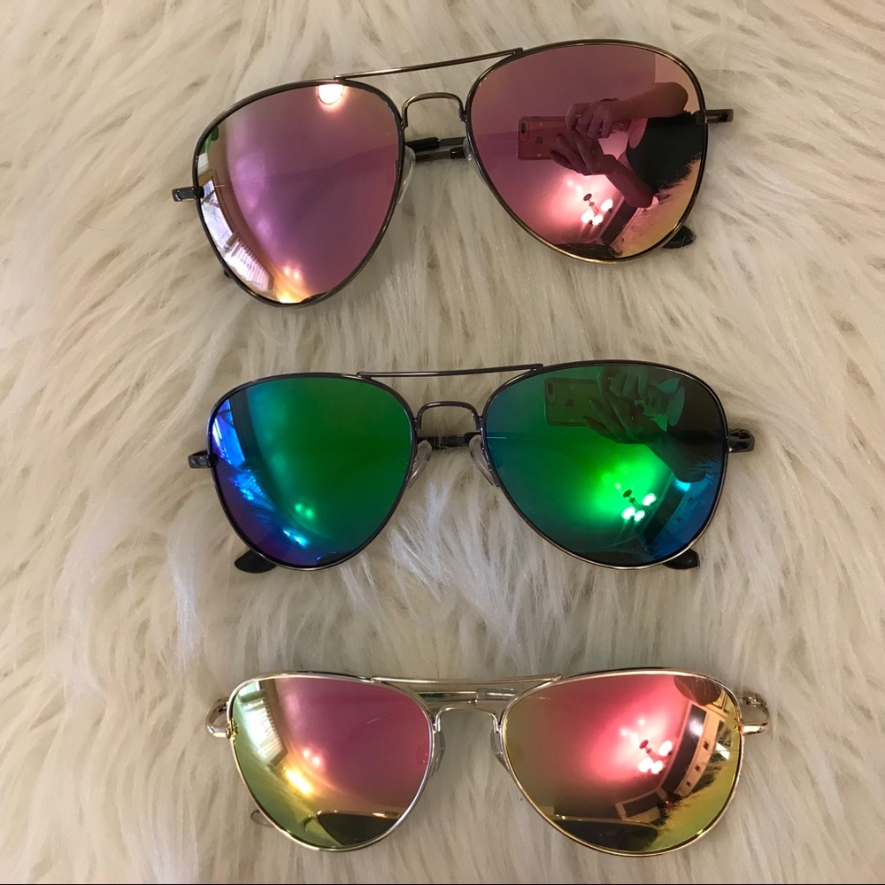 Hot Pink Mirrored Aviator Sunglasses - Picture 5 of 8